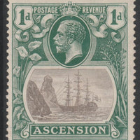 Ascension 1924-33 KG5 Badge 1d grey-black & blue-green showing Torn Flad Variety (Stamp 42) mounted mint SG 11b