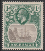 Ascension 1924-33 KG5 Badge 1d grey-black & blue-green showing Torn Flad Variety (Stamp 42) mounted mint SG 11b