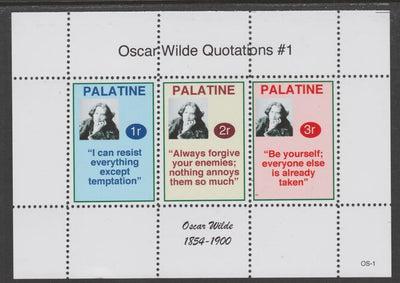 Palatine (Fantasy) Quotations by Oscar Wilde #1 perf deluxe glossy sheetlet containing 3 values each with a famous quotation,unmounted mint