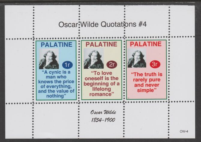 Palatine (Fantasy) Quotations by Oscar Wilde #4 perf deluxe glossy sheetlet containing 3 values each with a famous quotation,unmounted mint