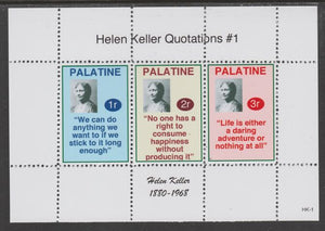 Palatine (Fantasy) Quotations by Helen Keller #1 perf deluxe glossy sheetlet containing 3 values each with a famous quotation,unmounted mint