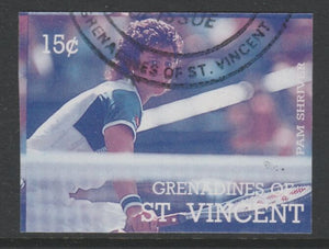 St Vincent - Grenadines 1988 International Tennis Players 15c Pam Shriver imperf proof in magenta & cyan only, fine used with part St Vincent Grenadines cancellation, produced for a promotion. Ex Format archives (as SG 582)