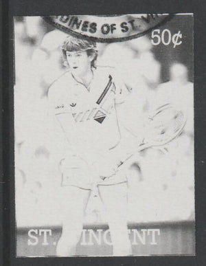 St Vincent - Grenadines 1988 International Tennis Players 50c Kevin Curran imperf proof in black only, fine used with part St Vincent Grenadines cancellation, produced for a promotion. Ex Format archives (as SG 583)