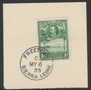 Sierra Leone 1932 KG5 Pictorial 1/2d green SG 155 on piece with full strike of Madame Joseph forged postmark type 393