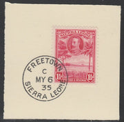 Sierra Leone 1932 KG5 Pictorial 1.5d carmine SG 157 on piece with full strike of Madame Joseph forged postmark type 393