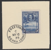 Sierra Leone 1932 KG5 Pictorial 3d blue SG 159 on piece with full strike of Madame Joseph forged postmark type 393