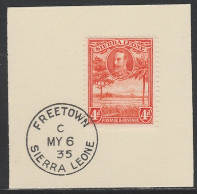 Sierra Leone 1932 KG5 Pictorial 4d orange SG 160 on piece with full strike of Madame Joseph forged postmark type 393