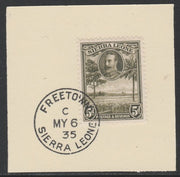 Sierra Leone 1932 KG5 Pictorial 5d bronze-green SG 161 on piece with full strike of Madame Joseph forged postmark type 393