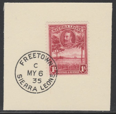 Sierra Leone 1932 KG5 Pictorial 1s lake SG 163on piece with full strike of Madame Joseph forged postmark type 393