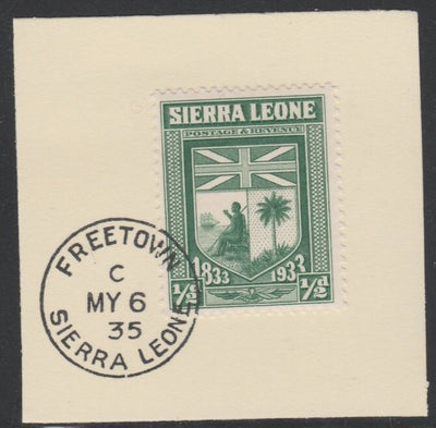 Sierra Leone 1933 Centenary of Abolition of Slavery 1/2d SG 168 on piece with full strike of Madame Joseph forged postmark type 393