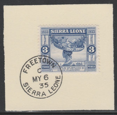 Sierra Leone 1933 Centenary of Abolition of Slavery 3d SG 172 on piece with full strike of Madame Joseph forged postmark type 393