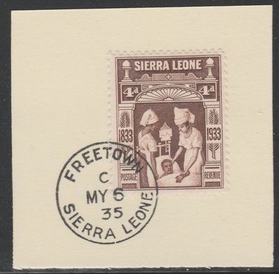 Sierra Leone 1933 Centenary of Abolition of Slavery 4d SG 173 on piece with full strike of Madame Joseph forged postmark type 393