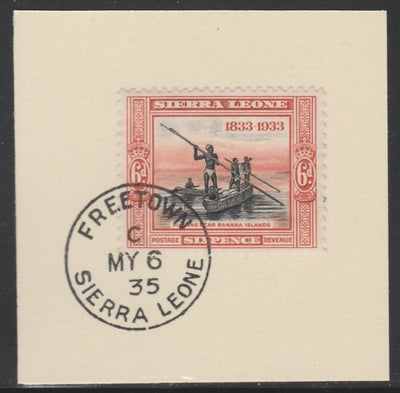 Sierra Leone 1933 Centenary of Abolition of Slavery 6d SG 175 on piece with full strike of Madame Joseph forged postmark type 393