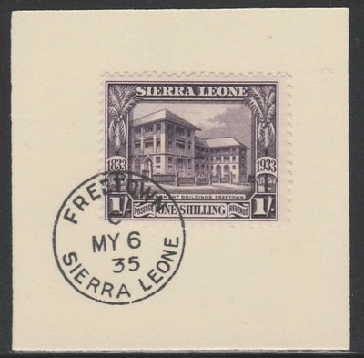 Sierra Leone 1933 Centenary of Abolition of Slavery 1s SG 176 on piece with full strike of Madame Joseph forged postmark type 393