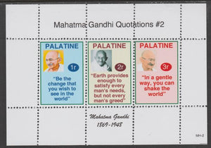 Palatine (Fantasy) Quotations by Mahatma Gandhi #2 perf deluxe glossy sheetlet containing 3 values each with a famous quotation,unmounted mint