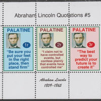 Palatine (Fantasy) Quotations by Abraham Lincoln #5 perf deluxe glossy sheetlet containing 3 values each with a famous quotation,unmounted mint