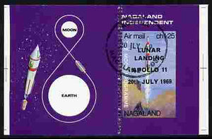 Nagaland 1969 The Moon programme 1ch25 m/sheet opt'd 'Lunar Landing Apollo 11' proof with double row of perfs at left only cto used