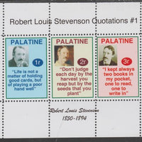 Palatine (Fantasy) Quotations by Robert Louis Stevenson #1 perf deluxe glossy sheetlet containing 3 values each with a famous quotation,unmounted mint