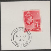 British Virgin islands 1938-47 KG6 Badge of Colony 1d scarlet on piece with full strike of Madame Joseph forged postmark type 434
