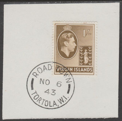 British Virgin islands 1938-47 KG6 Badge of Colony 1s olive-brown on piece with full strike of Madame Joseph forged postmark type 434