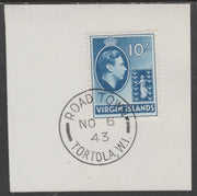 British Virgin islands 1938-47 KG6 Badge of Colony 10s blue on piece with full strike of Madame Joseph forged postmark type 434