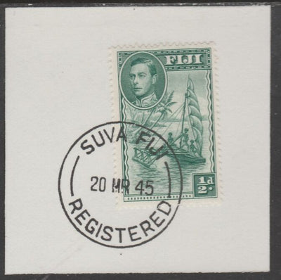 Fiji 1938-55 KG6 Pictorial 1/2d green on piece with full strike of Madame Joseph forged postmark type 167