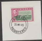 Fiji 1938-55 KG6 Pictorial 2d green & magenta on piece with full strike of Madame Joseph forged postmark type 167