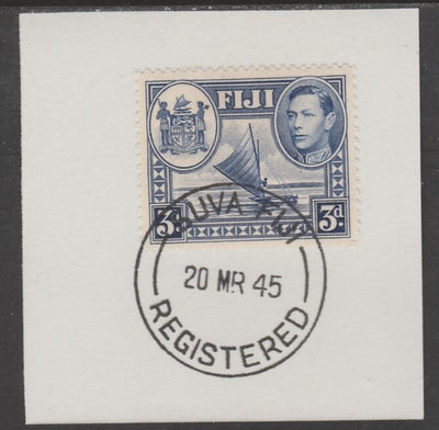 Fiji 1938-55 KG6 Pictorial 3d blue on piece with full strike of Madame Joseph forged postmark type 167