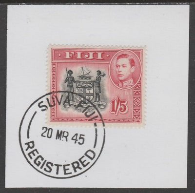 Fiji 1938-55 KG6 Pictorial 1s5d black & carmine on piece with full strike of Madame Joseph forged postmark type 167