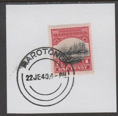 Cook Islands 1920 Rarotonga 1d Wharf on piece cancelled with full strike of Madame Joseph forged postmark type 127