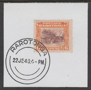 Cook Islands 1920 Rarotonga 6d Huts on piece cancelled with full strike of Madame Joseph forged postmark type 127