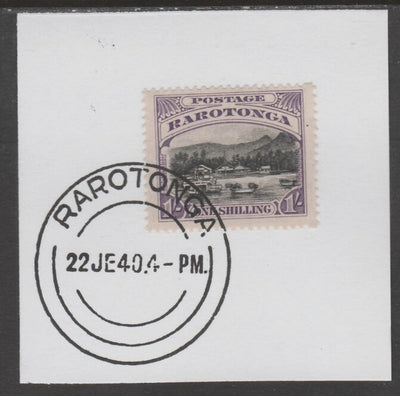 Cook Islands 1920 Rarotonga 1s Avarua Harbour on piece cancelled with full strike of Madame Joseph forged postmark type 127