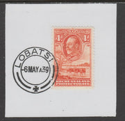 Bechuanaland 1932 KG5 Cattle 4d on piece cancelled with full strike of Madame Joseph forged postmark type 57