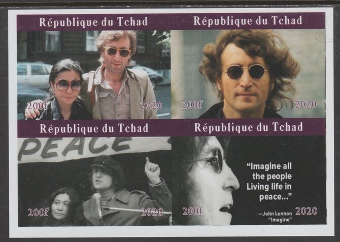 Chad 2020 John Lennon & Yoko imperf sheetlet containing 4 values unmounted mint. Note this item is privately produced and is offered purely on its thematic appeal