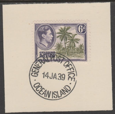 Gilbert & Ellice Islands 1939 KG6 definitive 6d Coconut Palms on piece cancelled with full strike of Madame Joseph forged postmark type 191