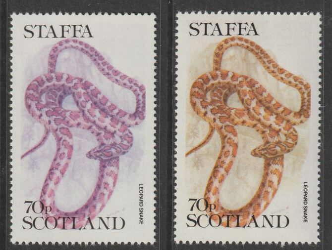 Staffa 1979 Snakes - Leopard Snake 70p perf single showing a superb shade apparently due to a dry print of the yellow complete with normal both unmounted mint