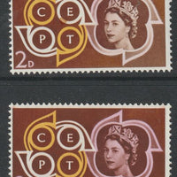 Great Britain 1961 CEPT Conference 2d with superb dry print of pink,(white portrait) complete with normal both unmounted mint, SG 626var