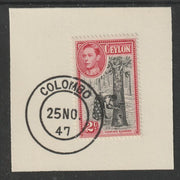 Ceylon 1938-49 KG6 Tapping Rubber 2c on piece with full strike of Madame Joseph forged postmark type 122