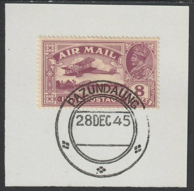 India Used in Burma 1929 Air 8a purple on piece with full strike of Madame Joseph forged postmark type 106