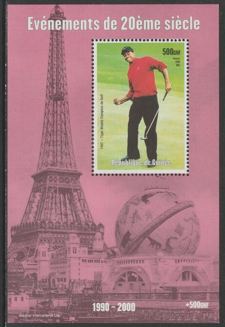 Guinea - Conakry 1998 Events of the 20th Century 1990-2000 Tiger Wioods Golf Champion perf souvenir sheet unmounted mint. Note this item is privately produced and is offered purely on its thematic appeal