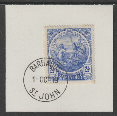 Barbados 1916-19 Large Britannia 2.5d ultramarine on piece with full strike of Madame Joseph forged postmark type 45