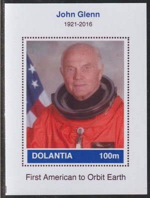 Dolantia (Fantasy) John Glenn imperf deluxe sheetlet on glossy card (75 x 103 mm) unmounted mint