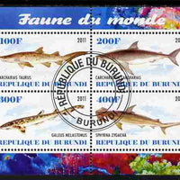 Burundi 2011 Fauna of the World - Sharks #2 perf sheetlet containing 4 values fine cto used