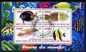 Burundi 2011 Fauna of the World - Fish #3 perf sheetlet containing 4 values fine cto used