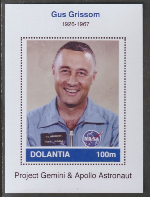 Dolantia (Fantasy) Gus Grissom imperf deluxe sheetlet on glossy card (75 x 103 mm) unmounted mint