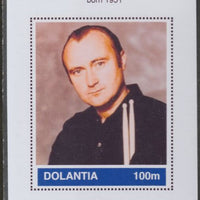 Dolantia (Fantasy) Phil Collins imperf deluxe sheetlet on glossy card (75 x 103 mm) unmounted mint