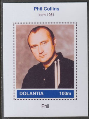 Dolantia (Fantasy) Phil Collins imperf deluxe sheetlet on glossy card (75 x 103 mm) unmounted mint