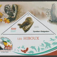 Madagascar 2019 Darwin 160th Anniversary of Publication of The Origin of Species - Owls #4perf deluxe sheet containing one triangular value unmounted mint