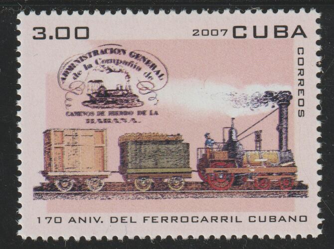 Cuba 2007 170th Anniversary of Railways 3p value unmounted mint SG 5136