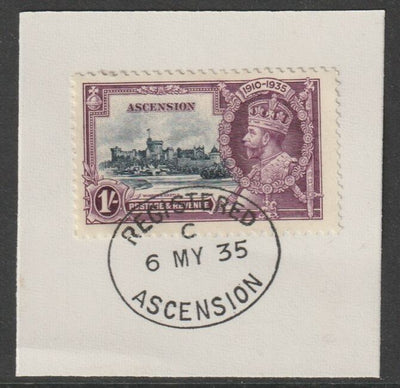 Ascension 1935 KG5 Silver Jubilee 1s on piece with full strike of Madame Joseph forged postmark type 22